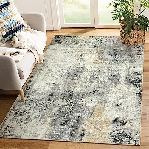 Lahome Modern Abstract Area Rug - 4x6 Grey Rugs for Bedroom Washable Dining Room Rug Living Room Mat, Non Slip Contemporary Indoor Floor Nursery Carpet for Kitchen Laundry Room Entryway by Lahome