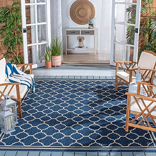 SAFAVIEH Washable Rug Outdoor Courtyard Collection - 7'10" Square, Navy & Beige, Non-Shedding & Easy Cleaning, Ideal for Patio, Backyard, Mudroom (CY6918-268) by Unknown