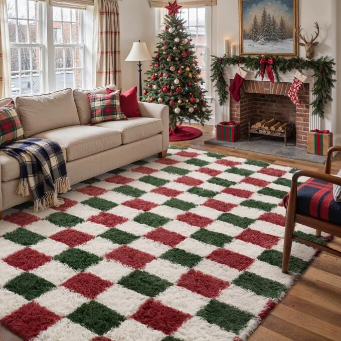 PureCozy Christmas Area Rug 5x8 for Living Room Soft Shag Carpet by PureCozy