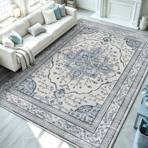 YARNSCAPE 8' x 10' Machine Washable Area Rug, Non-Slip Low-Pile Carpet by YARNSCAPE