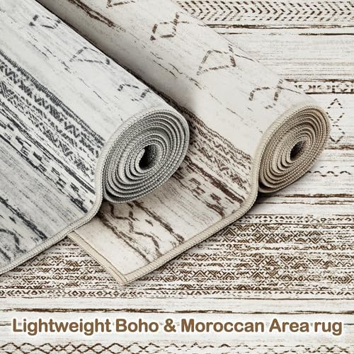Tortania Area Rug Living Room Rugs - 5x7 Washable Large Soft Neutral Boho Moroccan Bohemian Farmhouse Rug Indoor Floor Carpet for Bedroom Under Dining Table Home Office Decor - Cream Brown - Image 6