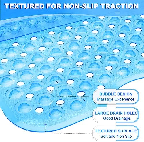 Bathtub and Shower Mats, 40x16 Inch Extra Large Non Slip Soft Bath Tub Mat with Suction Cups and Drain Holes for Bathroom Floor, Machine Washable, Clear Blue - Image 2