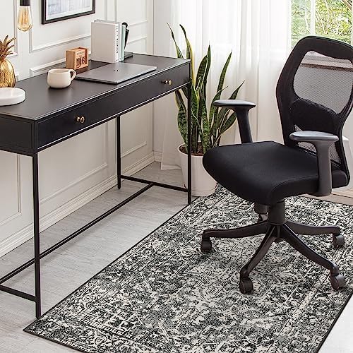 Morebes Boho Black 4x6 Rug for Living Room, Machine Washable Area Rug for Bedroom Non Slip, Medallion Vintage Stain-Resistant Soft Low Pile Indoor Carpet for Office Kitchen Entryway - Image 6