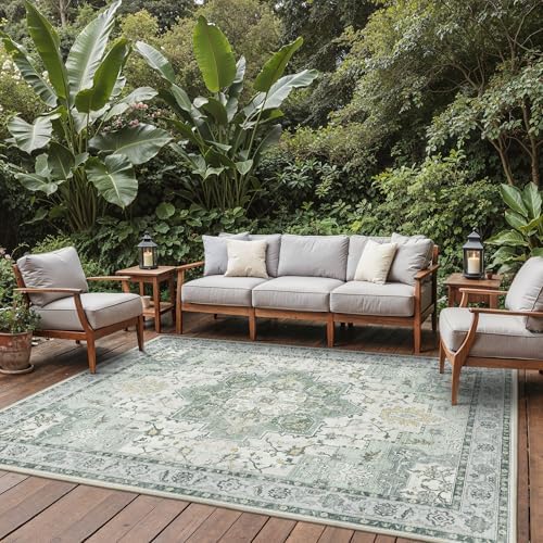 GENIMO Indoor Outdoor Rug, Washable for Patio and Deck, Mint Green, 8x10 - Image 6