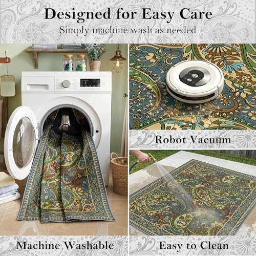 Arenarug Paisley Waterproof Outdoor Rug 6x9, UV Resistant, Sage&Blue - Image 5