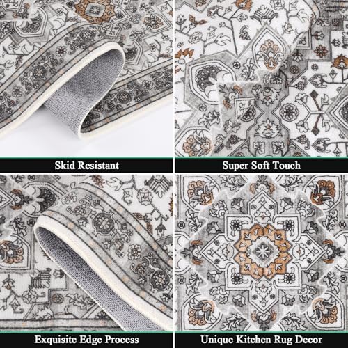 HEBE Boho Kitchen Rugs Set of 3, Non Slip Washable Kitchen Mats for Floor - Image 3
