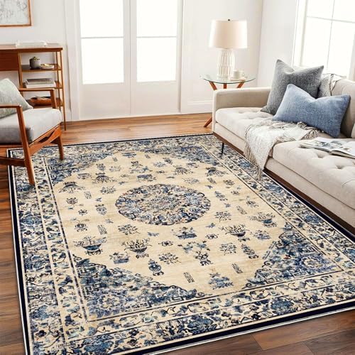 CHAMPLANT Area Rug 5'x7' Washable Rug Traditional Floor Cover Thin Retro Kitchen Indoor Distressed Non Slip Carpet for Living Room Bedroom Dining Room - Image 2