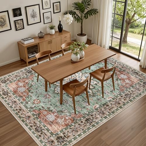 6x9 Area Rugs Living Room: Washable Rug for Bedroom Brown Green - Image 5