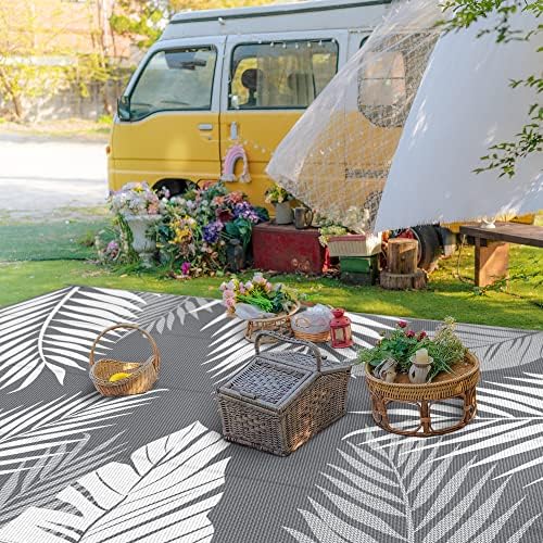 GENIMO Outdoor Rug, Waterproof Plastic Rugs 9'x18' for Camping Grey White - Image 3