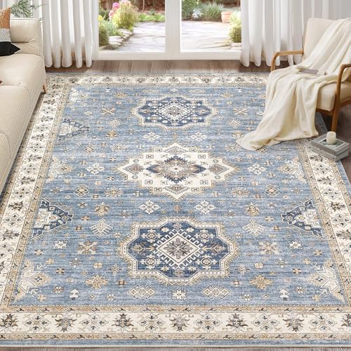 EIEIHOUSE 10x12 Area Rug Washable Vintage Rugs for Living Room Blue by EIEIHOUSE