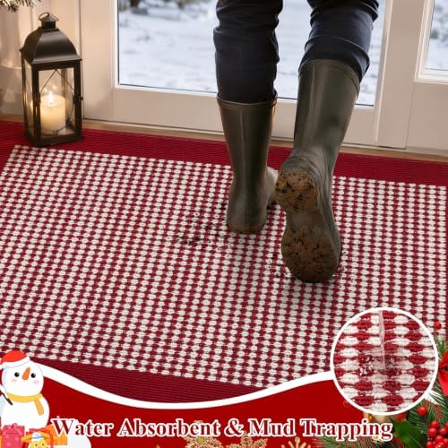 Ileading Christmas Indoor Door Mat Washable Red Xmas Dog Muddy Rug 3x5ft - Image 3