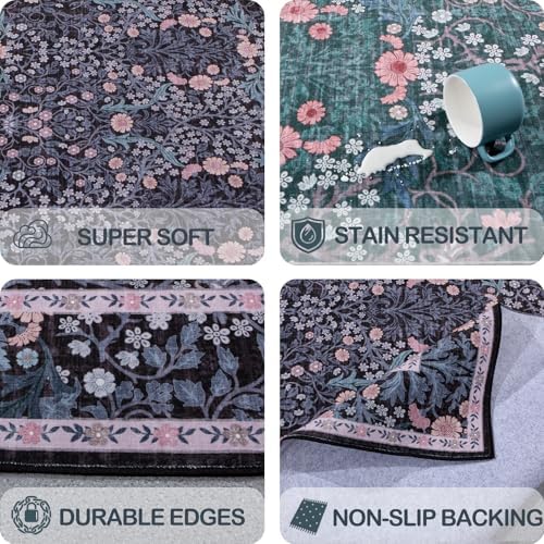 4x6 Area Rug for Bedroom Washable Carpet (Black Flora) - Image 6