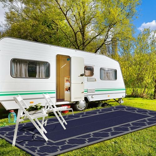 GENIMO Outdoor Rug, Waterproof Plastic Rugs 9'x18' for Camping Blue Grey - Image 2