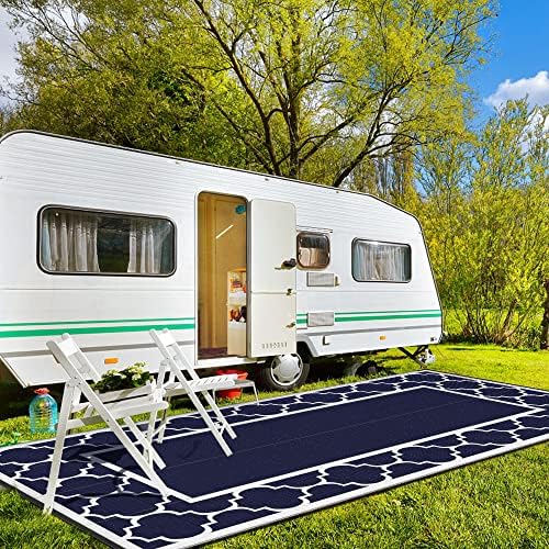 GENIMO Outdoor Rug, Waterproof Plastic Rugs 8'x16' for Camping Blue White - Image 3