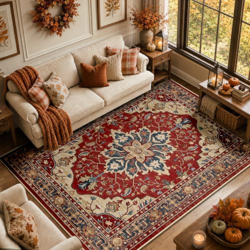 RELEANY Washable Area Rug, 8'x10', Red/Blue - Image 2