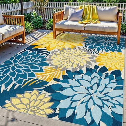 Arenarug Outdoor Rug Waterproof, Washable Patio Rug for Deck, 8x10, Ocean by ArenaRug