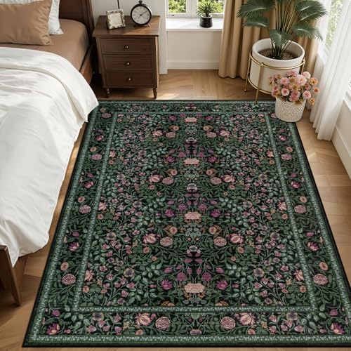 6x9 Area Rug Living Room: Soft Floral Washable Boho Carpet Green - Image 3
