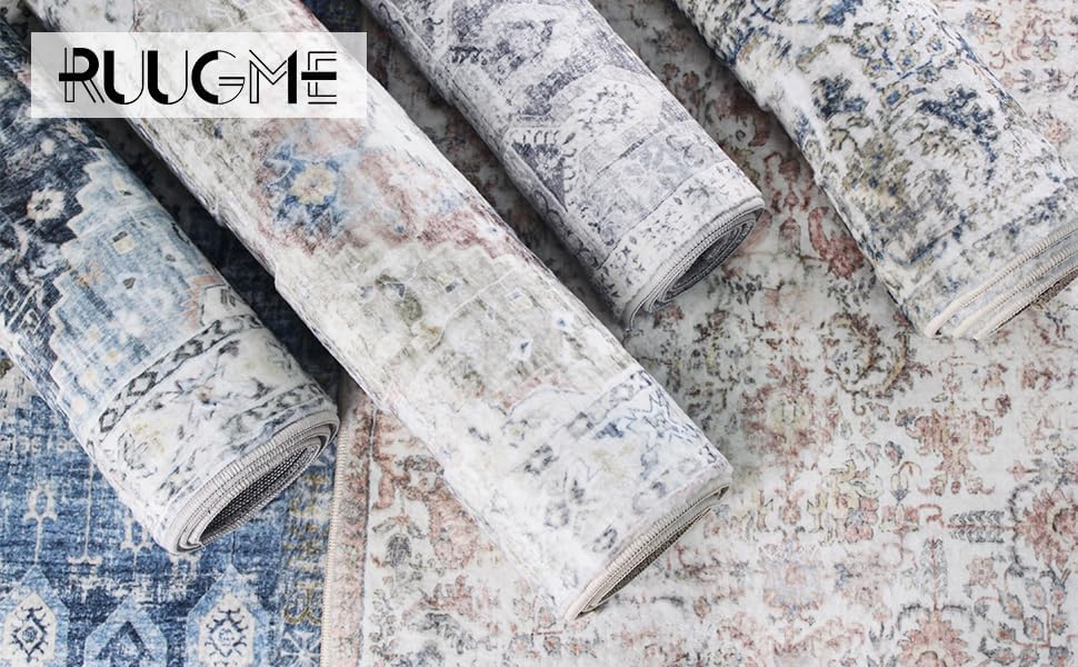 Washable Living Room Area Rug - 2x3 Small Bedroom Rugs Vintage Rustic Style Carpets with Non Slip Backing Distressed Floor Mat for Dining Room Kitchen Bathroom (Aqua Blue, 2'x3') - Image 4