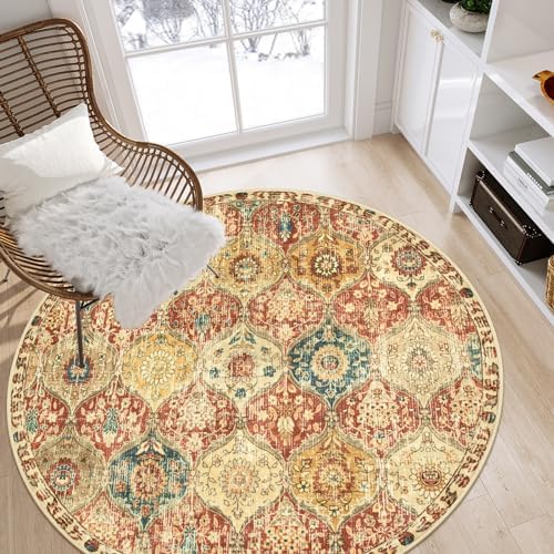 Lahome Moroccan Washable Round Area Rug, Soft Round Rugs 6ft Ultra-Thin by Lahome