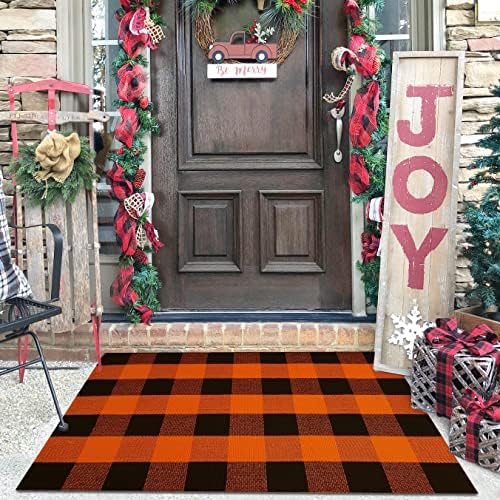 KILOCOCO 2.3'x3.6' Fall Orange Buffalo Plaid Rug Halloween Front Door Mat by Kilococo