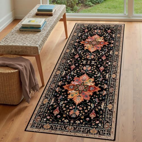 RELEANY Washable Area Rug, Runner 3'x7', Black/Colorful - Image 3