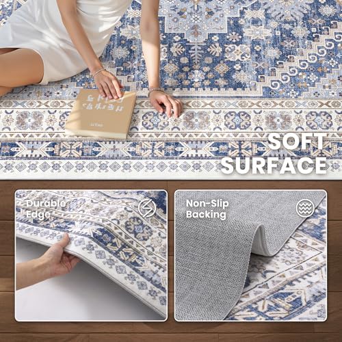 zesthome 2x8 Runner Rug Non Slip,Washable Hallway Runner Rug,Blue - Image 7
