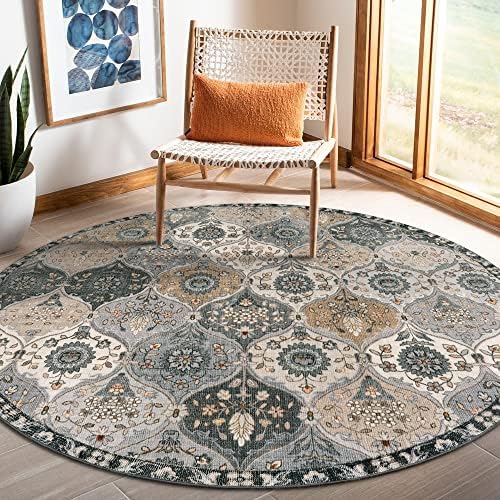 Lahome Moroccan Washable Round Rug 5ft, Soft Circle Rug for Dining Room by Lahome