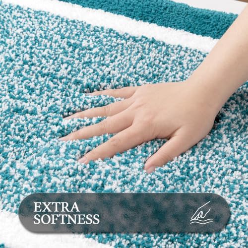 Pauwer Bathroom Rugs 3 Piece Set, Non Slip Washable Bath Mat, Aqua Blue - Image 3
