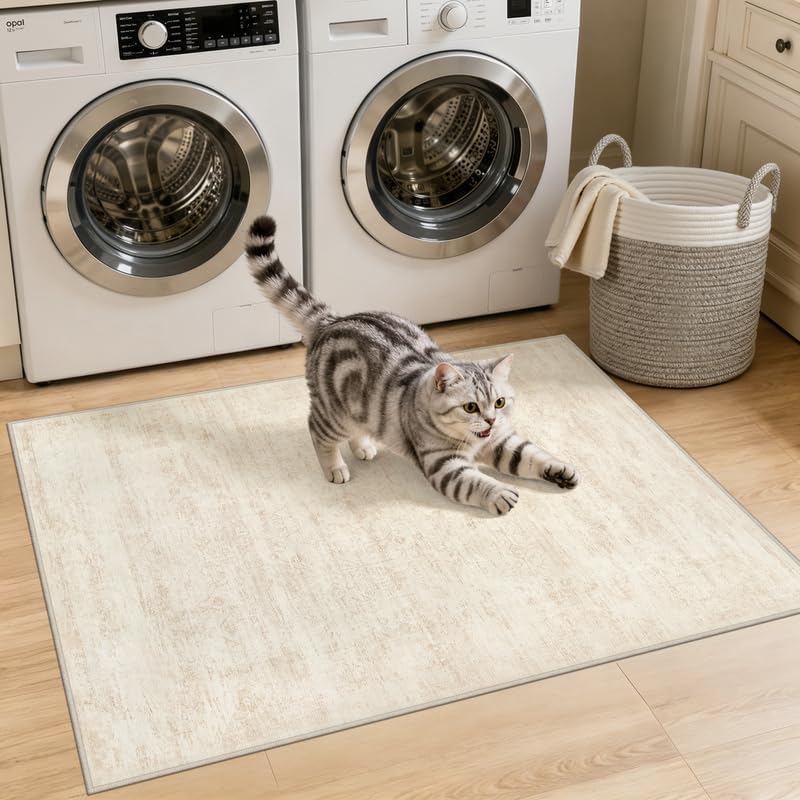 Washable Area Rugs 2x3: Living Room Bedroom Carpet Retro Beige - Image 2