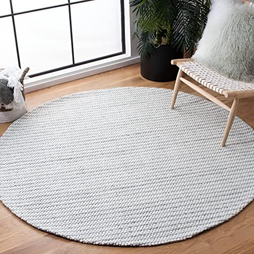 SAFAVIEH Marbella Collection Area Rug - 6' Round, Light Grey & Ivory, Flat Weave Wool Design, Ideal for High Traffic Areas in Living Room, Bedroom (MRB392F) by Unknown