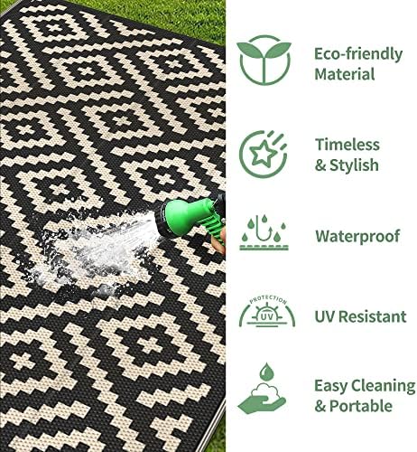GENIMO Outdoor Rug, Waterproof Plastic Rugs for Patio, 4'x6' Black Beige - Image 5