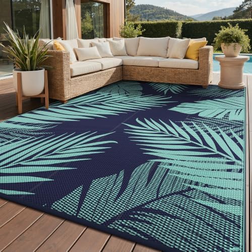 GENIMO Outdoor Rug, Waterproof Plastic Rugs for Patio, 8'x10' Blue Green by GENIMO