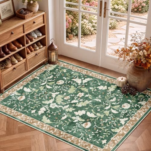 SameBed 4x6 Area Rug Living Room, Vintage Washable Carpet Brown Green - Image 3