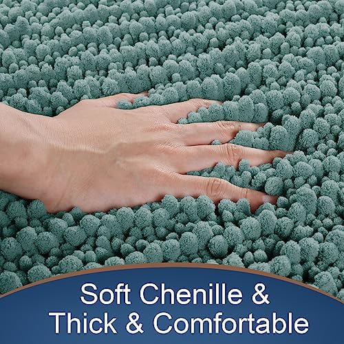 Yimobra Bathroom Rugs Non Slip Washable - Ultra Soft Absorbent Chenille Bath Mat, Quick Dry Shaggy Floor Carpet for Tub Shower, Grayish Green Home Decor Accessories, 24x17 Inch - Image 3