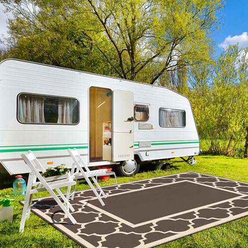 GENIMO Outdoor Rug, Waterproof Plastic Rugs 10'x14' for Camping Coffee Beige - Image 2
