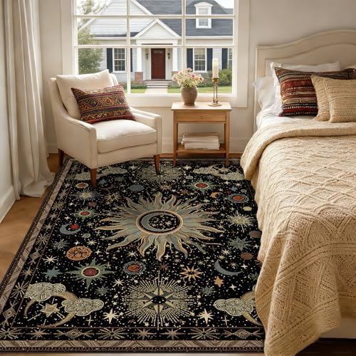 Vacuum-Friendly, 5x7 Washable Area Rug, Black Green Blue - Image 2