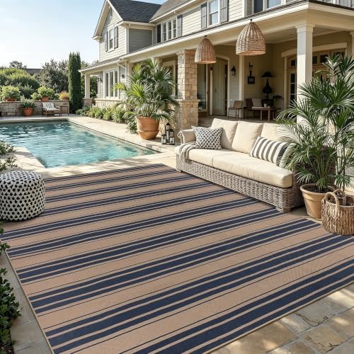 6x9 Striped Easy Jute Washable Outdoor Patio Rug for Living Room Indoor Outdoor Geometric Neutral Carpet for Backyard Patio Dining Room Office - Image 3