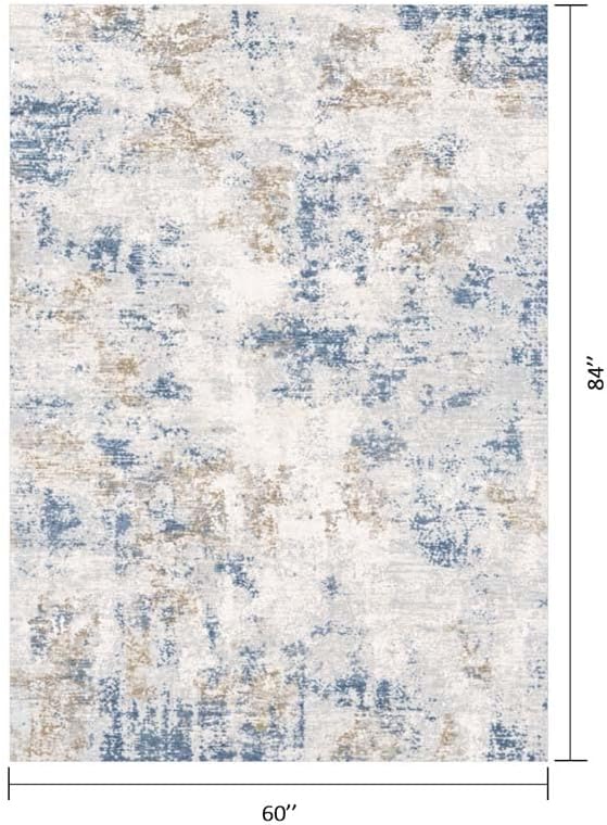 Blue Cream Beige Distressed 5x7 ft Light Blue Cream Area Rug for Bedroom - Image 2