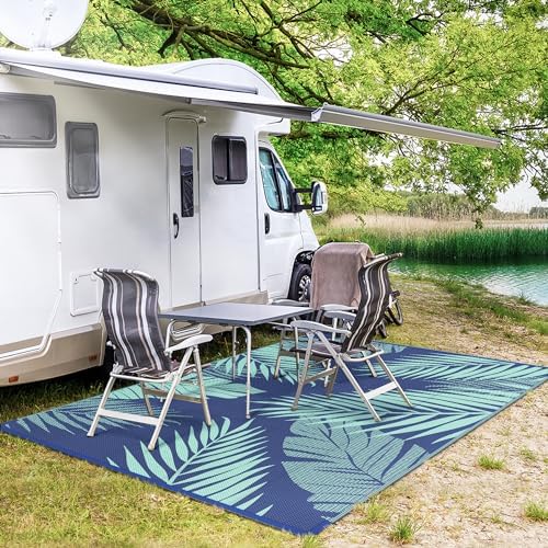 GENIMO Outdoor Rug, Waterproof Plastic Rugs for Patio, 9'x12' Navy Green - Image 5