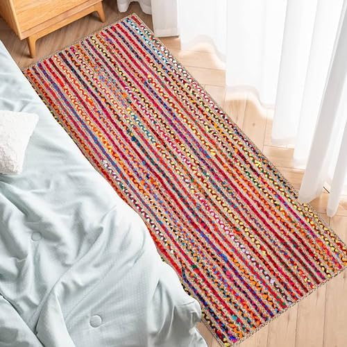Hausattire Jute Cotton Braided Woven Runner 2x6 Feet - Multi Color - Image 2