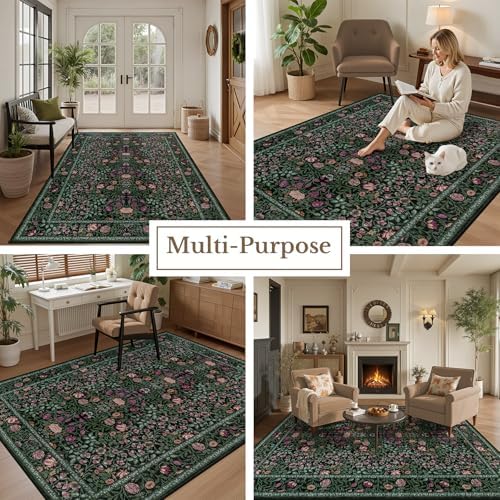 6x9 Area Rug Living Room: Soft Floral Washable Boho Carpet Green - Image 5