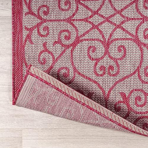 JONATHAN Y Vintage Filigree Indoor Outdoor Area Rug 3X5 Light Gray/Fuchsia, Madrid Textured Weave for Backyard, Patio, Porch, Easy-Cleaning, High Traffic, Pet-Friendly, Non-Shedding (SMB107I-3) - Image 4