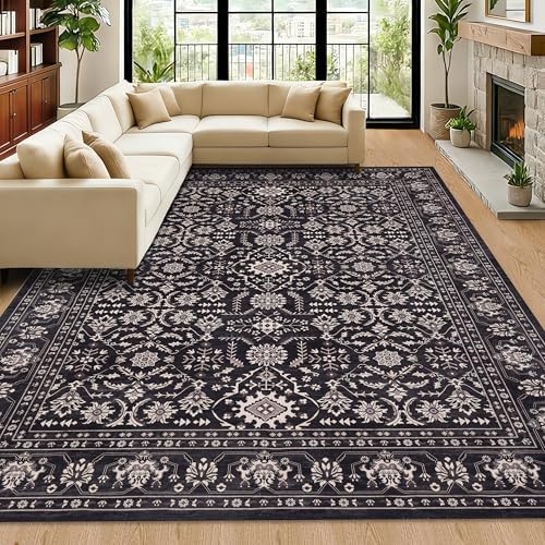 RCTJHOME 8x10 Black Floral Gothic Washable Area Rug Non-Slip Soft Carpet - Image 4