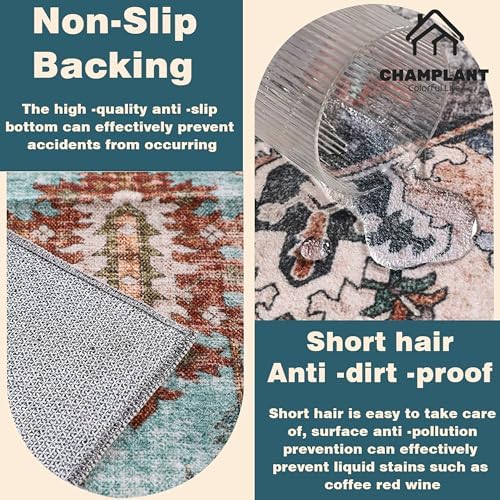 CHAMPLANT 2'x3' Dark Blue Area Rug Washable Door Mat Vintage Distressed Doormat Indoor Entrance Traditional Thin Floral Print Non Slip Mats for Kitchen Bathroom Bedroom Living Room - Image 4