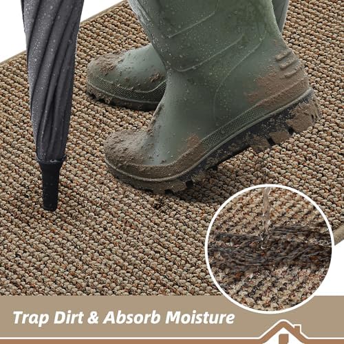 BEQHAUSE Dirt Trapper Door Mat 20" x 32", Non-Slip Washable Doormats, Beige - Image 3
