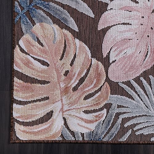 CAMILSON Indoor Outdoor Rug, Brown 9’x12’ Leaf Tropical Botanical Area Rugs for Indoor and Outdoor patios, Easy-Cleaning Non-Shedding Living Room, Garden and Kitchen Washable Outside Carpet (9x12) - Image 4