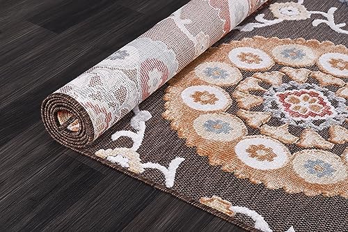 CAMILSON Indoor Outdoor Rug 6x9 Bohemian Medallion Floral Area Rugs for Indoor and Outdoor Patios Easy-Cleaning Non-Shedding Living Room Garden and Kitchen Washable Outside Carpet (6 x 9 / Brown) - Image 6