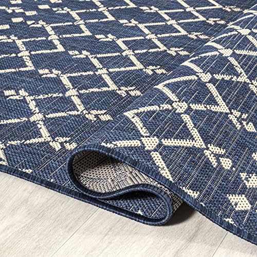 JONATHAN Y Moroccan Geometric Indoor Outdoor Round Area Rug 4 Ft Navy/Beige, Ourika Textured Weave for Backyard, Patio, Porch, Easy-Cleaning, High Traffic, Pet-Friendly, Non-Shedding (SMB108K-4R) - Image 3