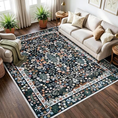 6x8 Area Rugs for Living Room: Washable Non-Slip Indoor Floor Rugs Black by HILORUUG