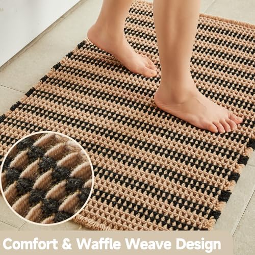 TYUU Waffle Bath Mat, Boho Bathroom Rugs Non Slip, 30x20 Black & Khaki - Image 4